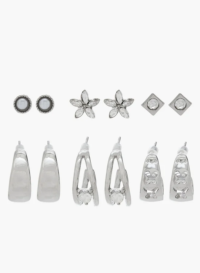 Pack Of 6 Metallic Earrings With Pushback Closure